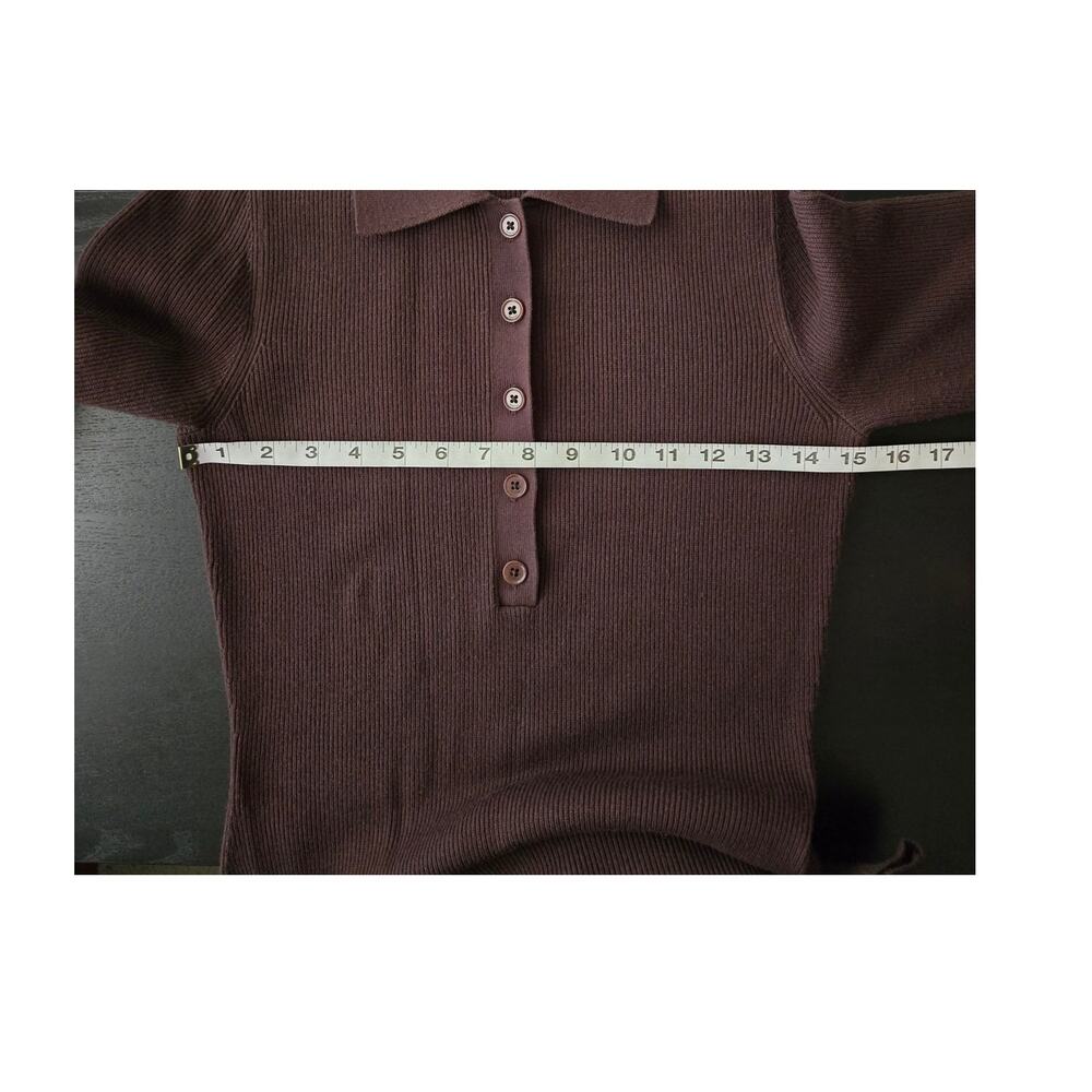 Minimalist Babaton Ribbed Knit Long Sleeve Midi Sweater Dress M Brown Capsule - Picture 6 of 8